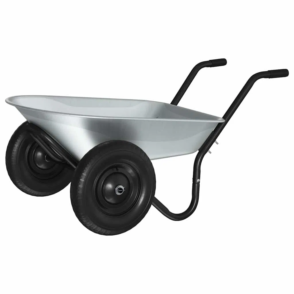 Brouette en Acier Argent et Noir 124 x 73 x 65 cm Robuste pour Jardinage Transport Chantier manutention avec Roue Pneu poignée Manche Pratique