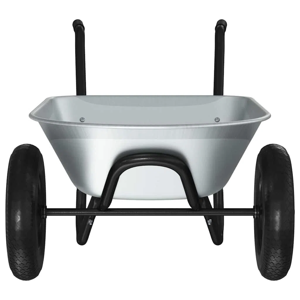 Brouette en Acier Argent et Noir 124 x 73 x 65 cm Robuste pour Jardinage Transport Chantier manutention avec Roue Pneu poignée Manche Pratique