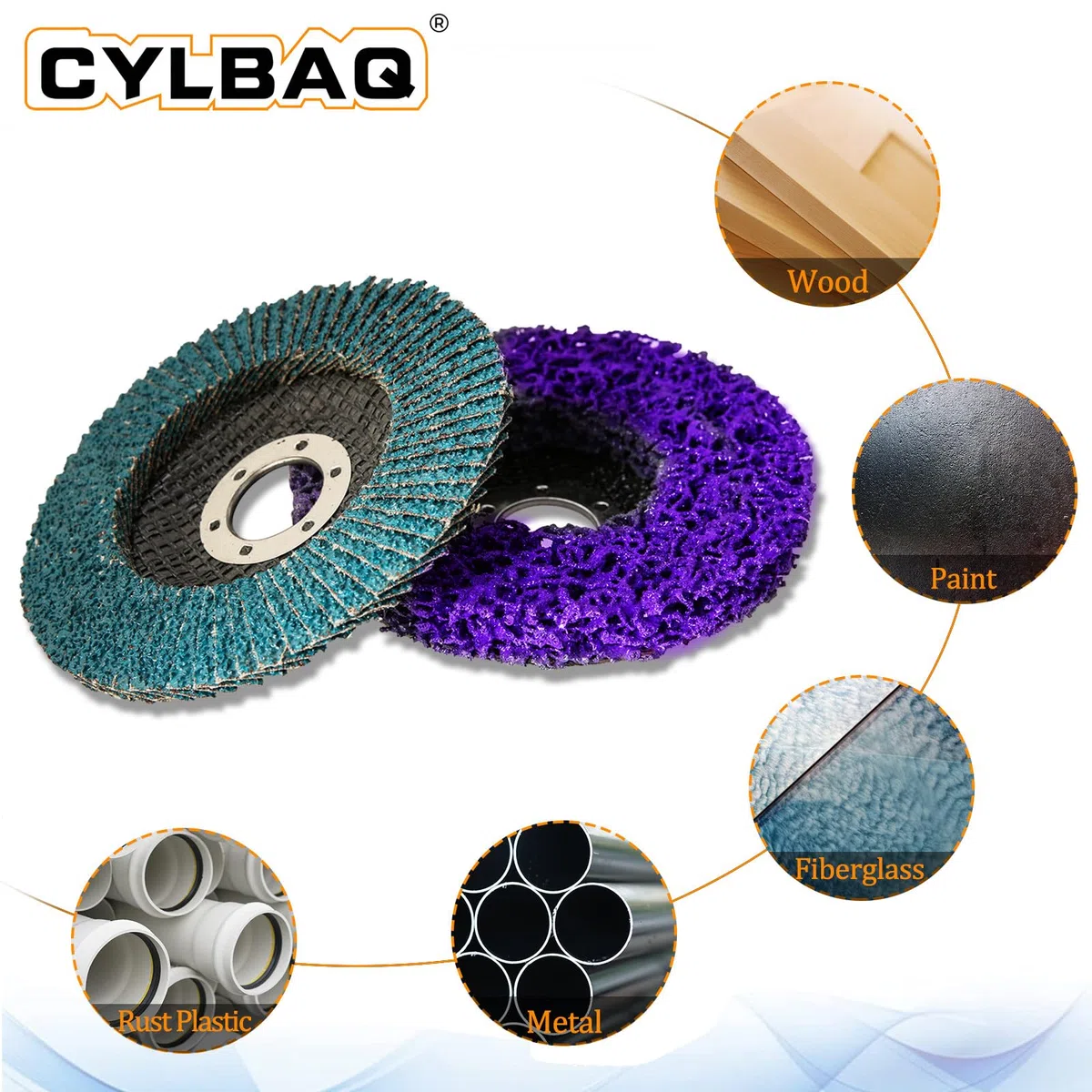 Disques Abrasifs CSD 125 mm pour Meuleuse d'Angle, Lot de 6, Violet et Bleu, Disques à Lamelles en Nylon, 40 Grains avec Clé, CYLBAQ