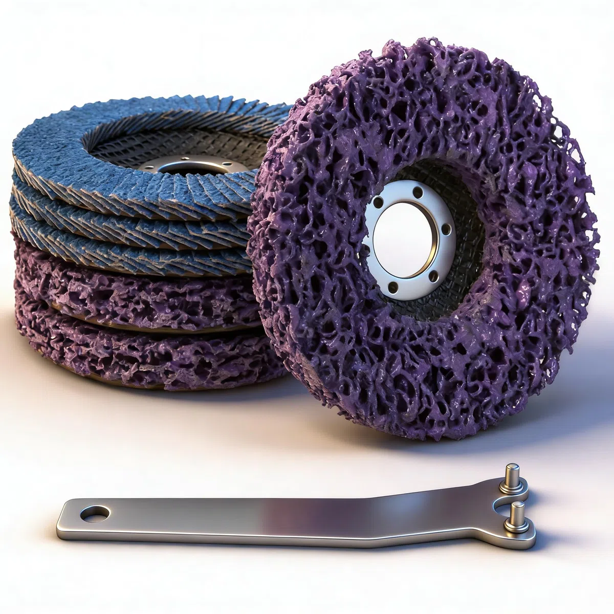 Disques Abrasifs CSD 125 mm pour Meuleuse d'Angle, Lot de 6, Violet et Bleu, Disques à Lamelles en Nylon, 40 Grains avec Clé, CYLBAQ