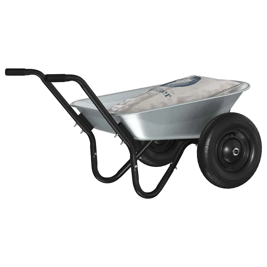 Brouette en Acier Argent et Noir 124 x 73 x 65 cm Robuste pour Jardinage Transport Chantier manutention avec Roue Pneu poignée Manche Pratique