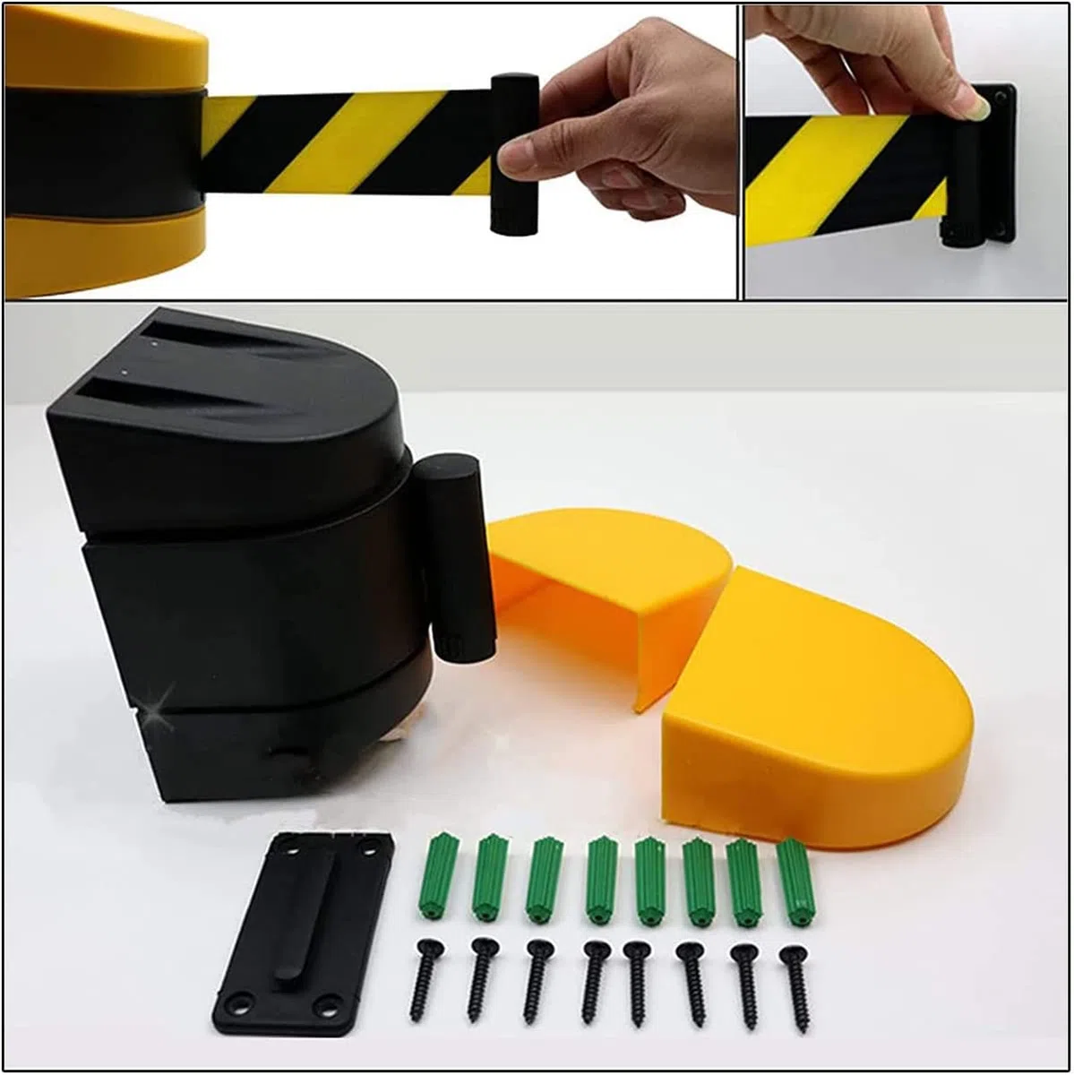 Système de corde de sécurité mural rétractable en ABS jaune pour aéroports, événements, écoles – Solution robuste et de contrôle de la foule – 10,7 m