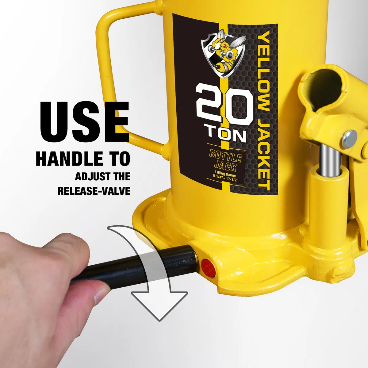 Yellow Jacket Cric Bouteille soudé multidirectionnel 20 tonnes (18,1 kg), cric Bouteille Horizontal pour Voiture, Pickup, Camion, Camping-Car, réparation Automobile, cric Bouteille hydraulique, Jaune