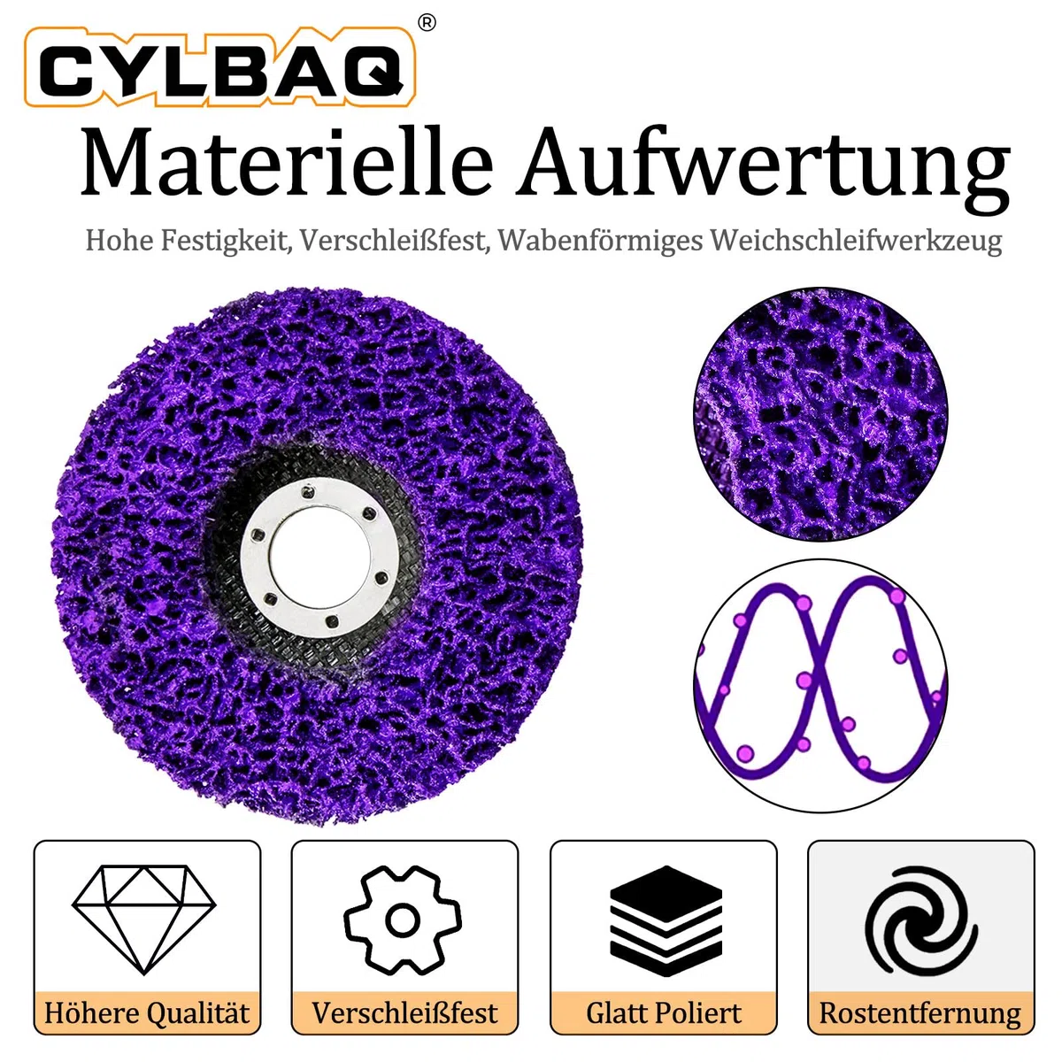 Disques Abrasifs CSD 125 mm pour Meuleuse d'Angle, Lot de 6, Violet et Bleu, Disques à Lamelles en Nylon, 40 Grains avec Clé, CYLBAQ