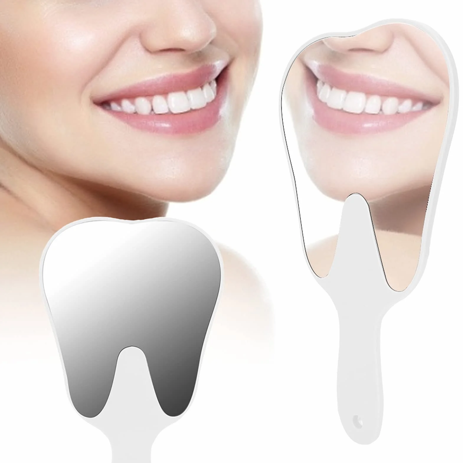 Miroir Dentaire, Miroir Portatif en Forme de Dent, Miroir D'inspection des Dents avec Poignée En Plastique, Miroir Buccal D'inspection de L'hygiène Buccale, Accessoire Dentaire(Blanc)