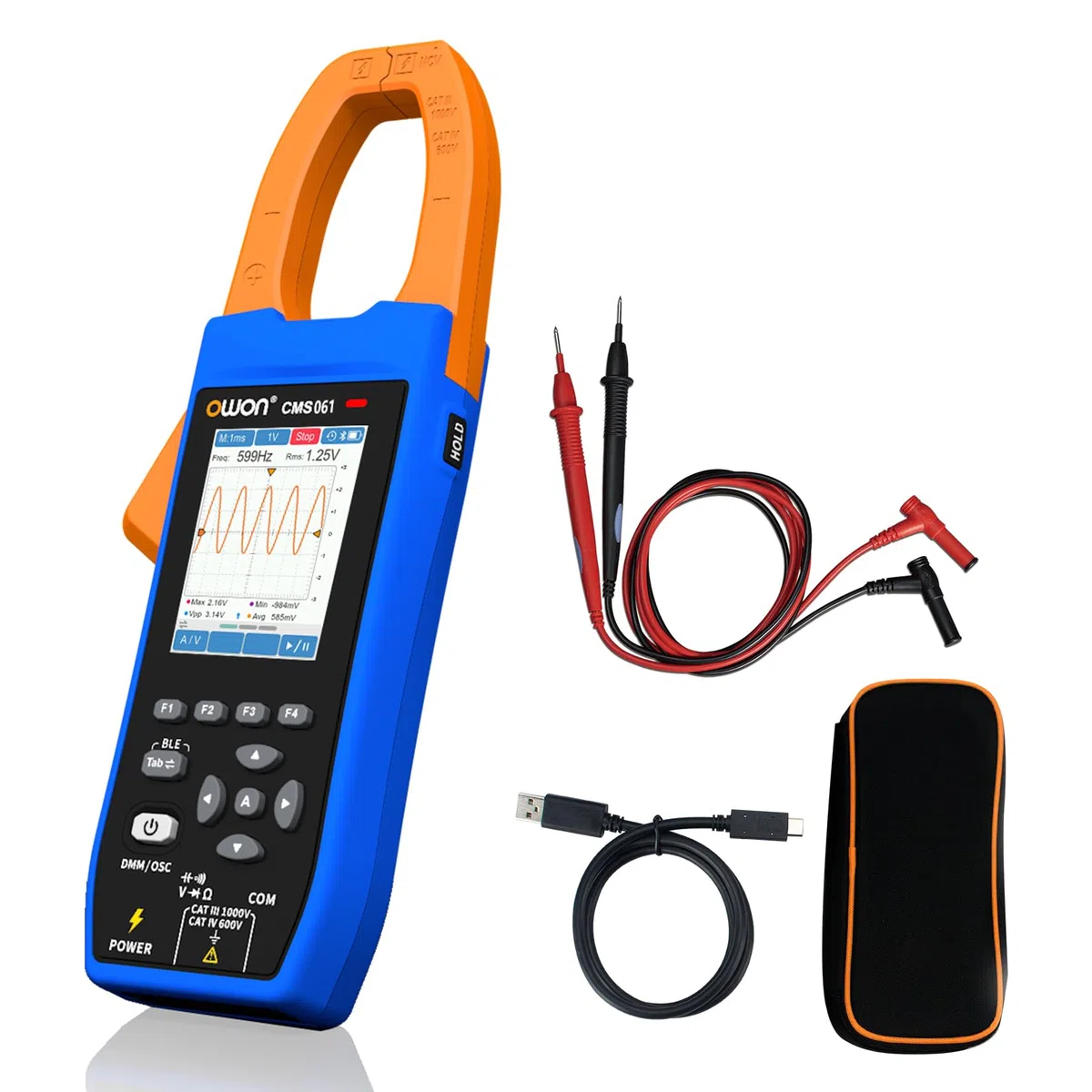 OWON CMS061 Pince électrique AC/DC 600A, fonction écrivain, oscilloscope 3-en-1, 20000 Count True RMS Auto-Ranging, Alarme, NCV, Pince d'alimentation Bluetooth