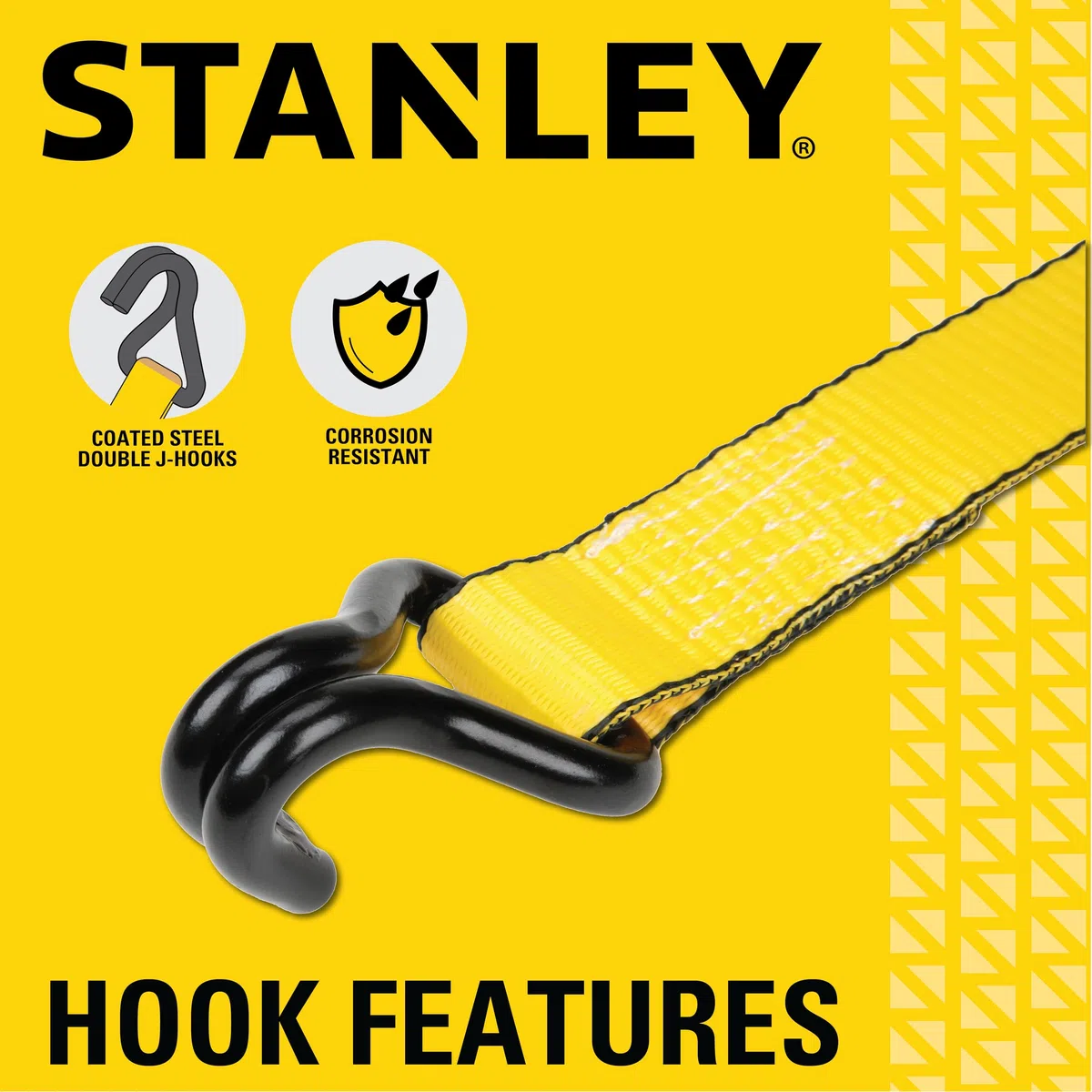 STANLEY S50002-3 Lot de 6 Sangles à cliquet Robustes de 3,8 cm x 4,9 m (résistance à la Rupture de 2,3 kg) Noir/Jaune