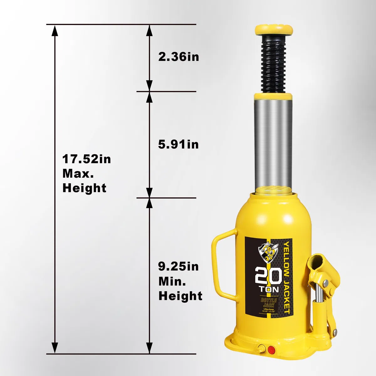 Yellow Jacket Cric Bouteille soudé multidirectionnel 20 tonnes (18,1 kg), cric Bouteille Horizontal pour Voiture, Pickup, Camion, Camping-Car, réparation Automobile, cric Bouteille hydraulique, Jaune