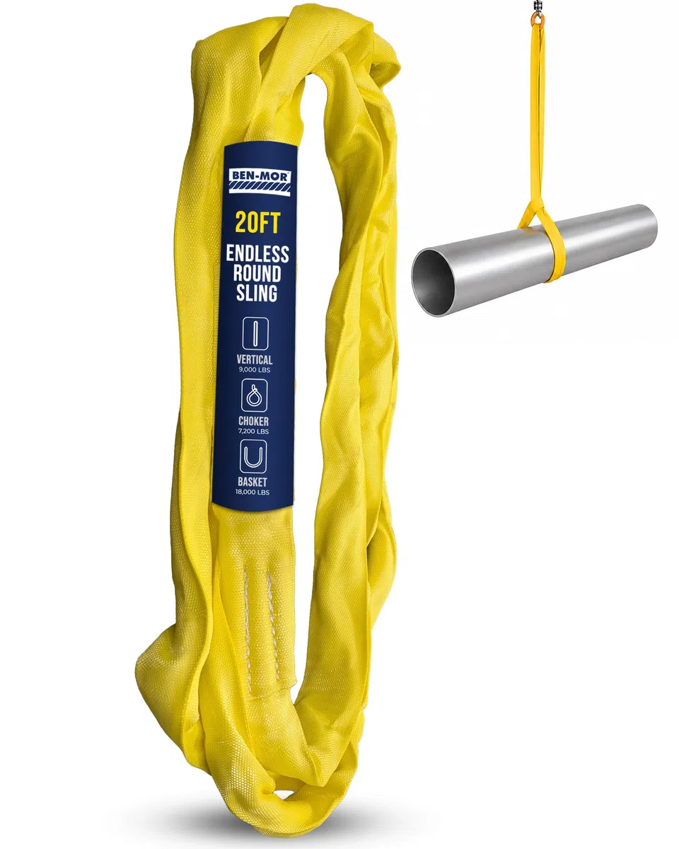 Ben-Mor Sangle de levage ronde 4,082 kg – Polyester Heavy Duty pour gréement, vertical, tour de cou et panier – 6,1 m Jaune