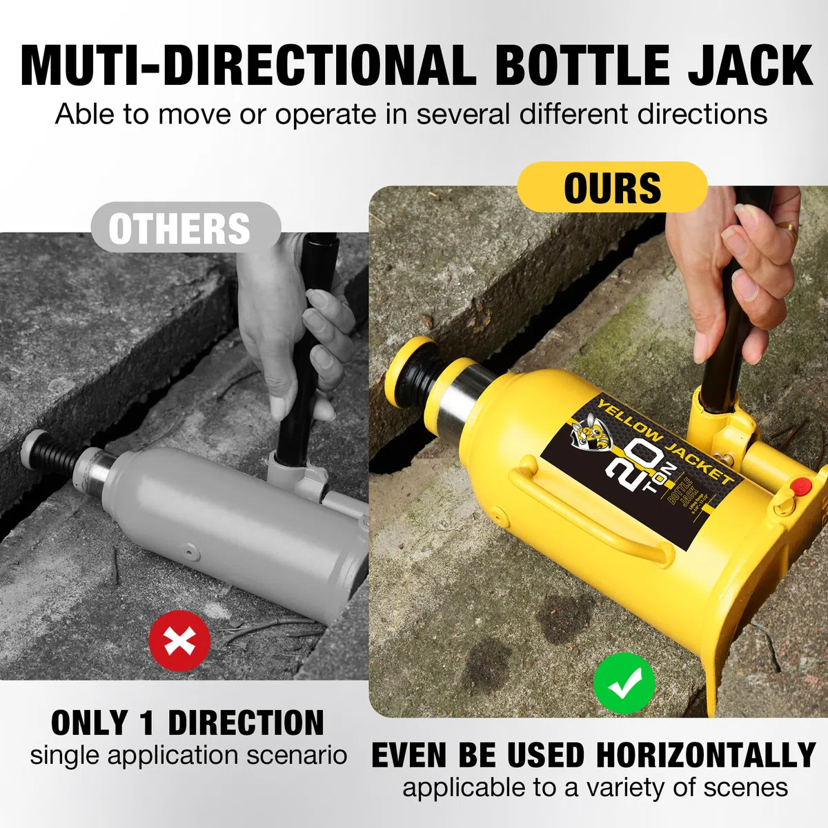 Yellow Jacket Cric Bouteille soudé multidirectionnel 20 tonnes (18,1 kg), cric Bouteille Horizontal pour Voiture, Pickup, Camion, Camping-Car, réparation Automobile, cric Bouteille hydraulique, Jaune