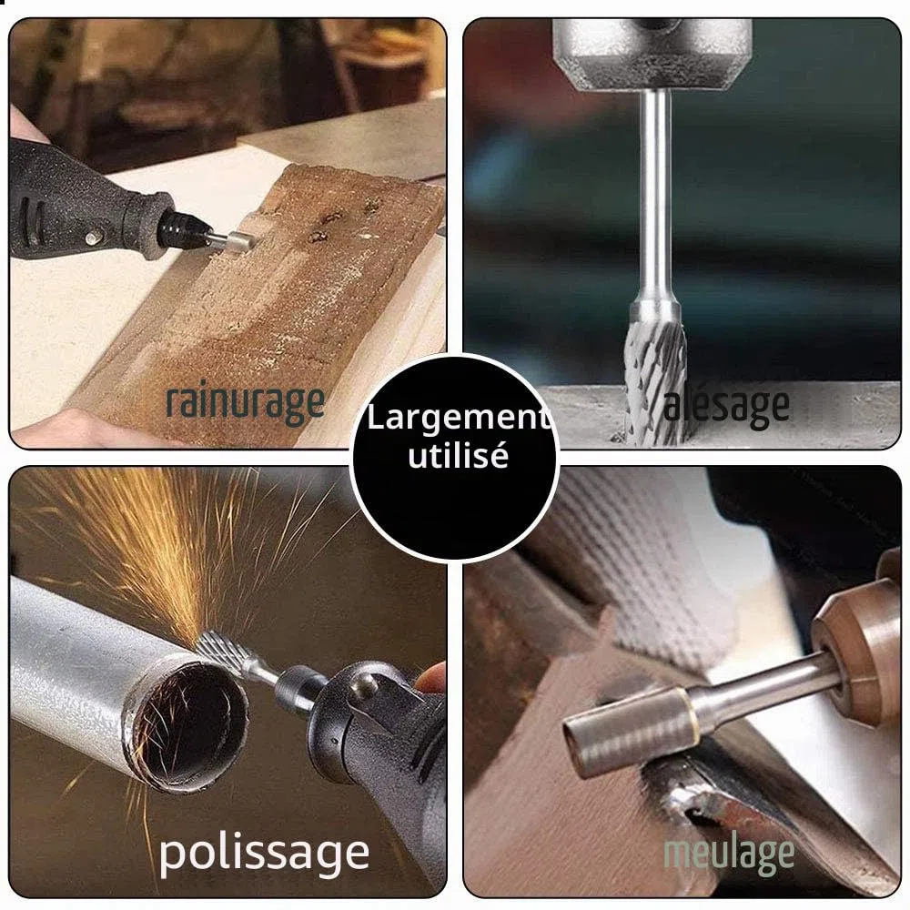 Jeu de Fraises en Carbure de Tungstène pour Dremel, 10 Pièces Fraises Rotatives à Double Coupe avec Tige de 1/8" pour Sculpture sur bois, Gravure, Perçage, Polissage, Travail du métal