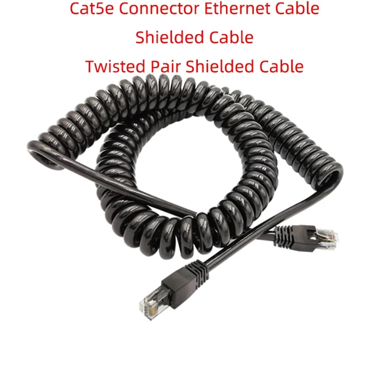 Câble blindé Ethernet avec connecteur Cat5e à ressort en spirale – Fil de cuivre à 8 cœurs, câble réseau flexible et durable(Stretch 7meter)