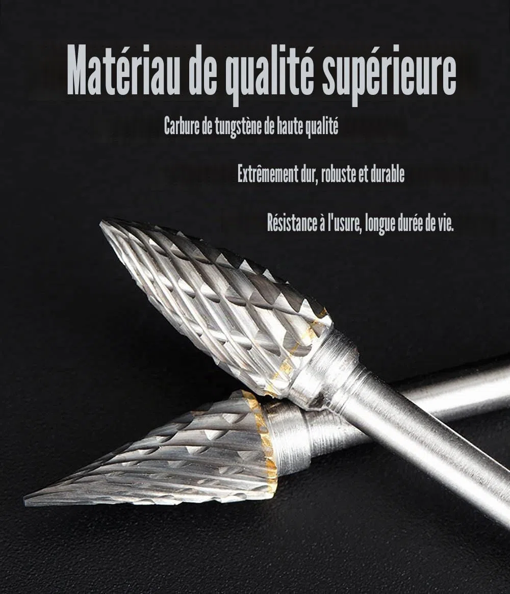 Jeu de Fraises en Carbure de Tungstène pour Dremel, 10 Pièces Fraises Rotatives à Double Coupe avec Tige de 1/8" pour Sculpture sur bois, Gravure, Perçage, Polissage, Travail du métal