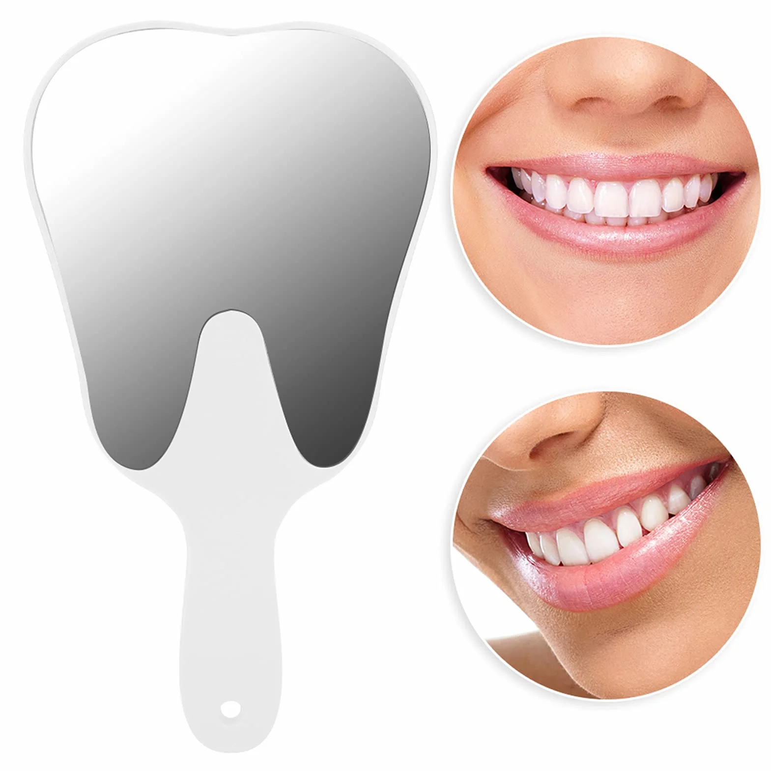 Miroir Dentaire, Miroir Portatif en Forme de Dent, Miroir D'inspection des Dents avec Poignée En Plastique, Miroir Buccal D'inspection de L'hygiène Buccale, Accessoire Dentaire(Blanc)