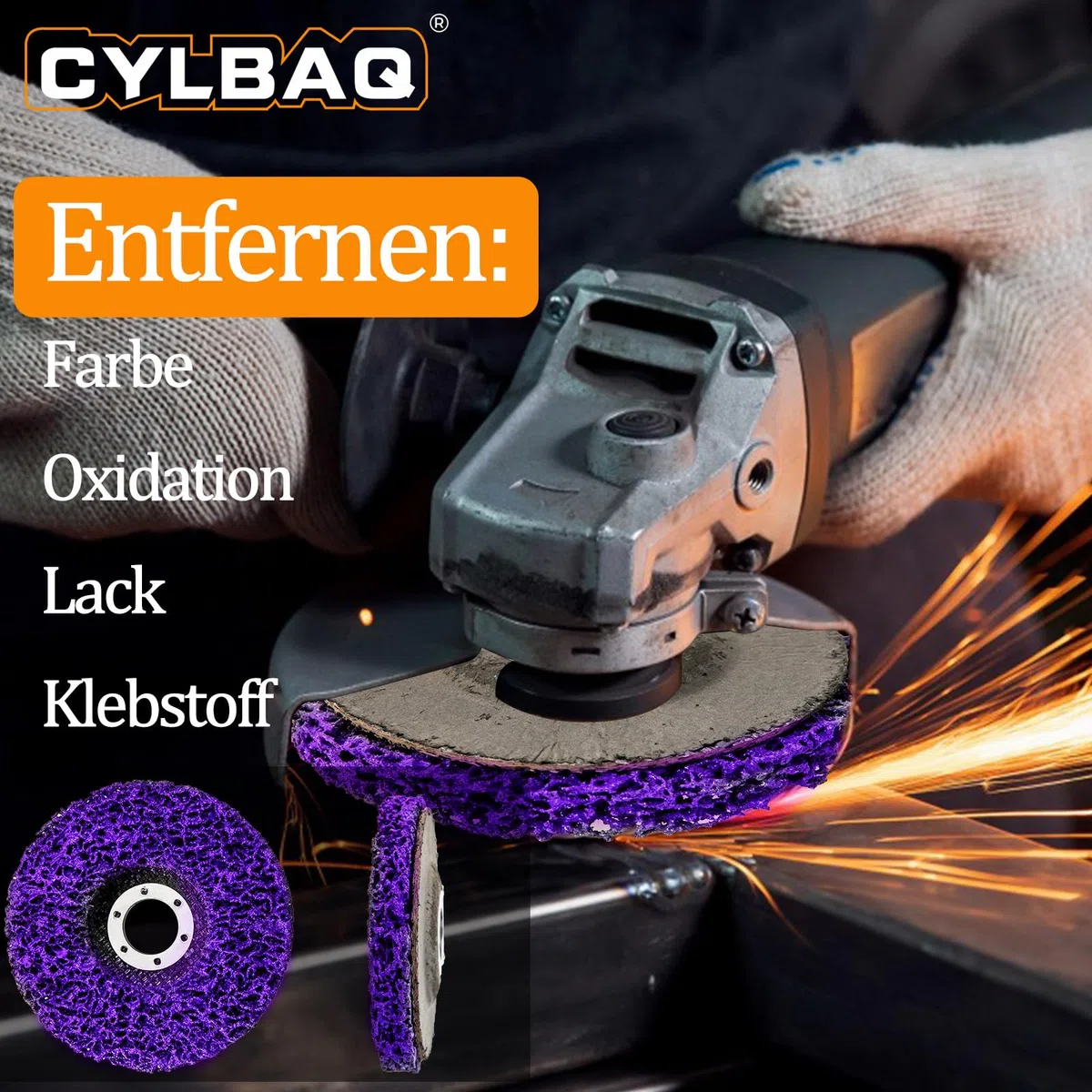 Disques Abrasifs CSD 125 mm pour Meuleuse d'Angle, Lot de 6, Violet et Bleu, Disques à Lamelles en Nylon, 40 Grains avec Clé, CYLBAQ