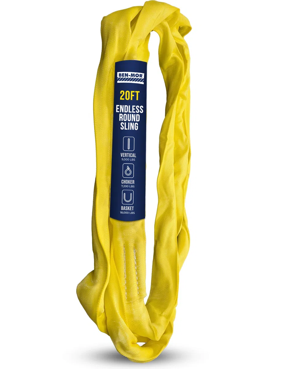 Ben-Mor Sangle de levage ronde 4,082 kg – Polyester Heavy Duty pour gréement, vertical, tour de cou et panier – 6,1 m Jaune