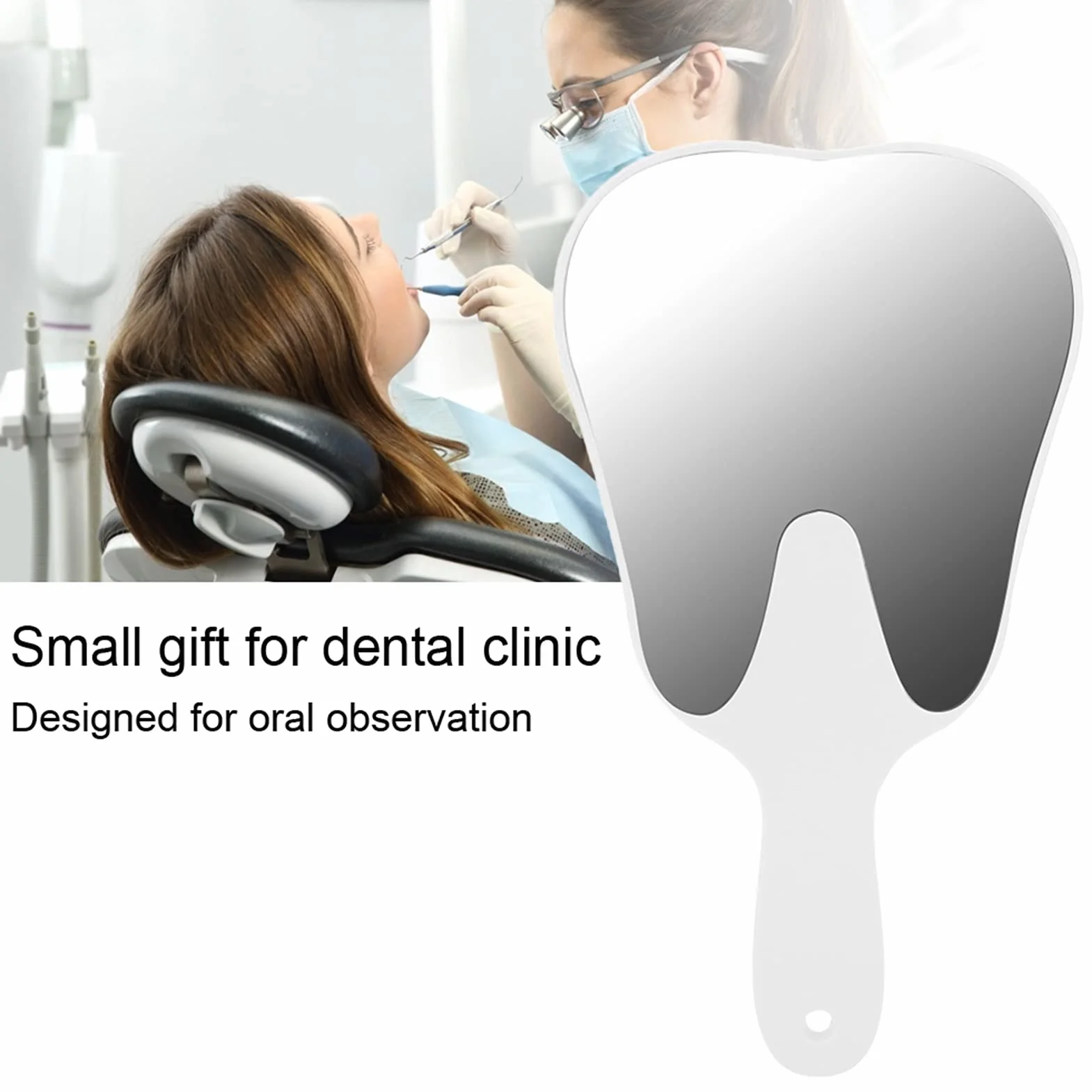 Miroir Dentaire, Miroir Portatif en Forme de Dent, Miroir D'inspection des Dents avec Poignée En Plastique, Miroir Buccal D'inspection de L'hygiène Buccale, Accessoire Dentaire(Blanc)