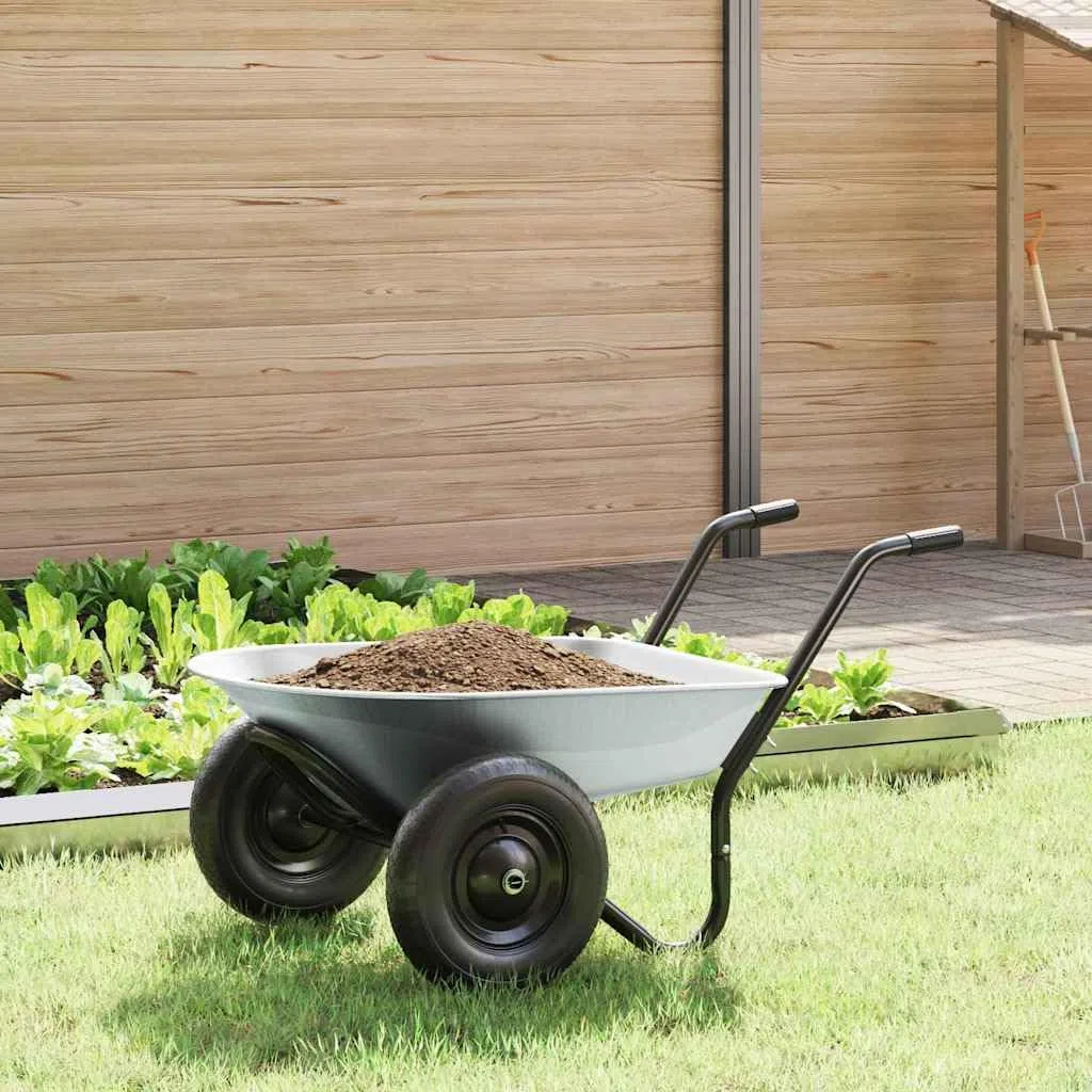 Brouette en Acier Argent et Noir 124 x 73 x 65 cm Robuste pour Jardinage Transport Chantier manutention avec Roue Pneu poignée Manche Pratique