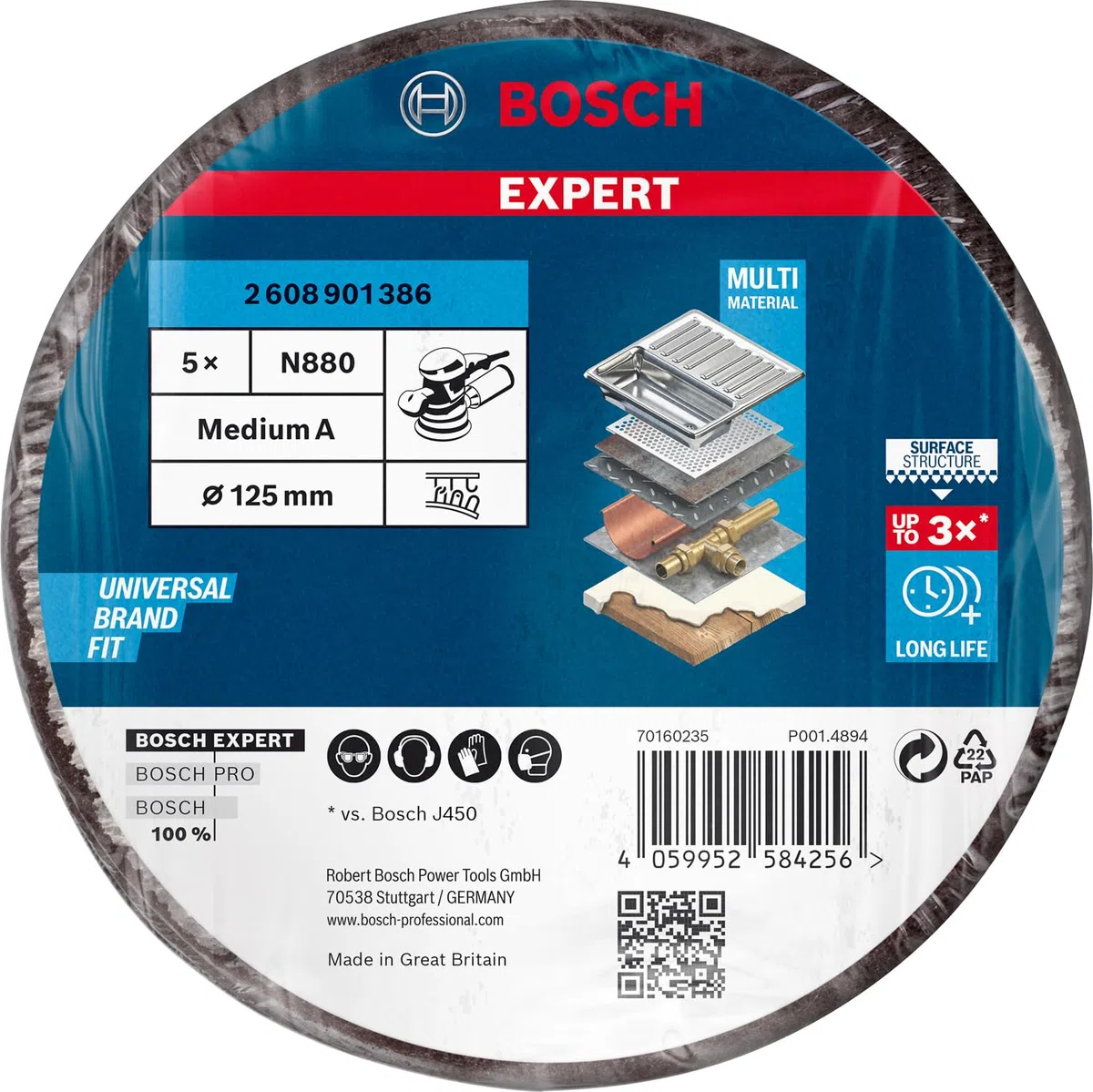 Bosch 5x Disques en non-tissé EXPERT N880 (pour Tôles en acier, Acier inoxydable, Ø 125 mm, Moyen A, Professional Accessoire Ponceuse excentrique, Ponceuse excentrique)
