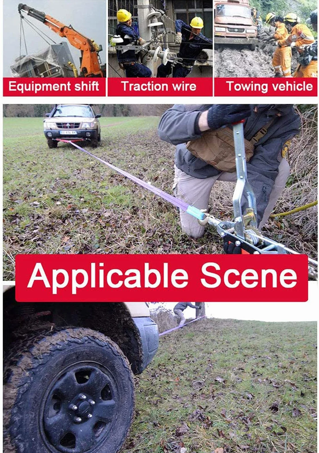 Treuil Manuel Horizontal, Tire Fort 2-3-4 Tonnes pour Forestier Bande Annonce, Palan à Levier Extracteur de Treuil avec 2 Crochets, Conception Anti-Retour+Poignée Antidérapante