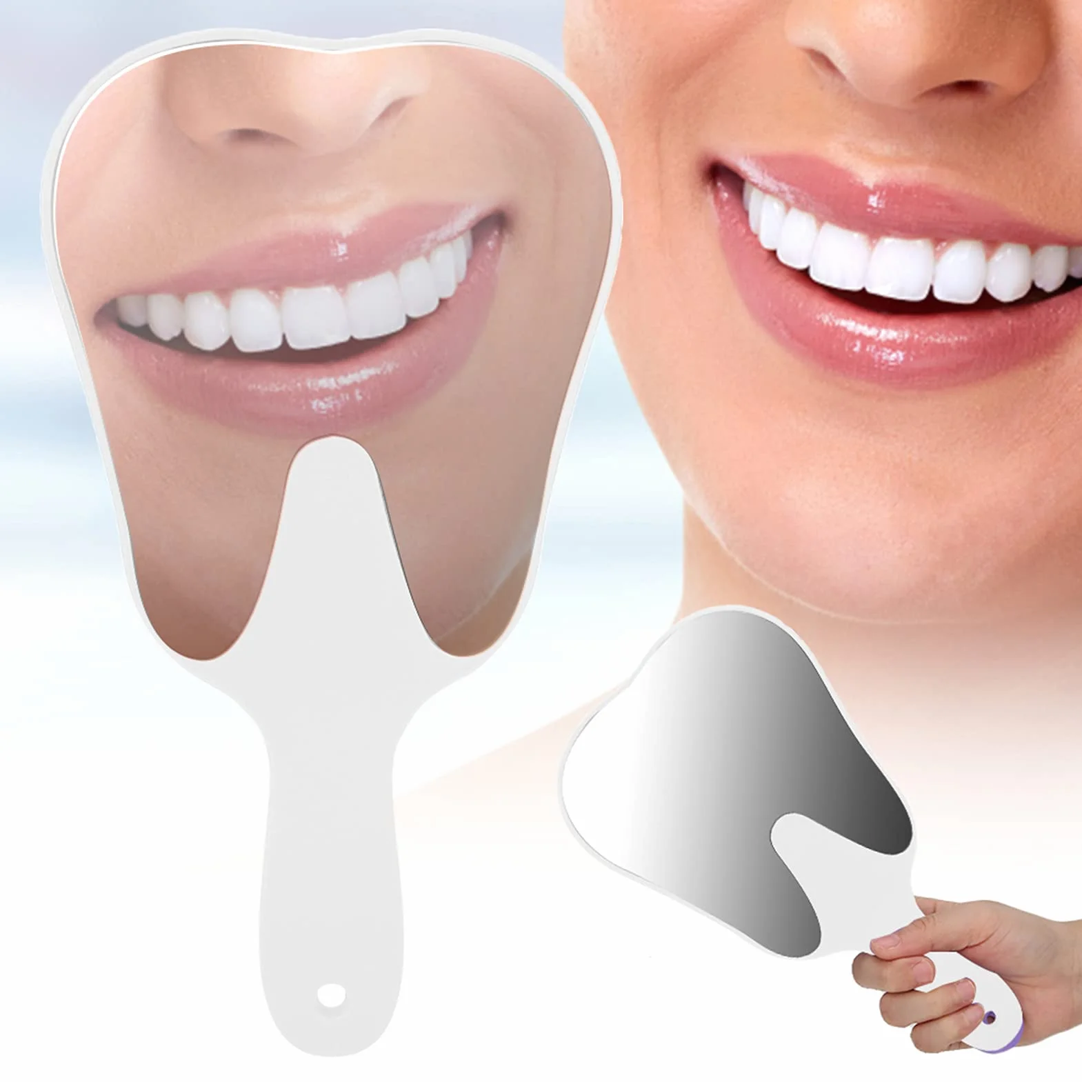 Miroir Dentaire, Miroir Portatif en Forme de Dent, Miroir D'inspection des Dents avec Poignée En Plastique, Miroir Buccal D'inspection de L'hygiène Buccale, Accessoire Dentaire(Blanc)