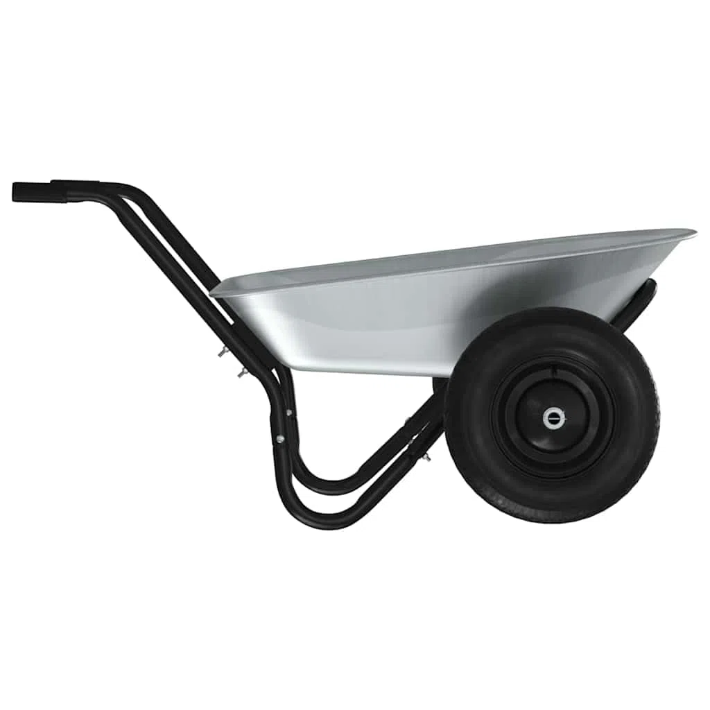 Brouette en Acier Argent et Noir 124 x 73 x 65 cm Robuste pour Jardinage Transport Chantier manutention avec Roue Pneu poignée Manche Pratique