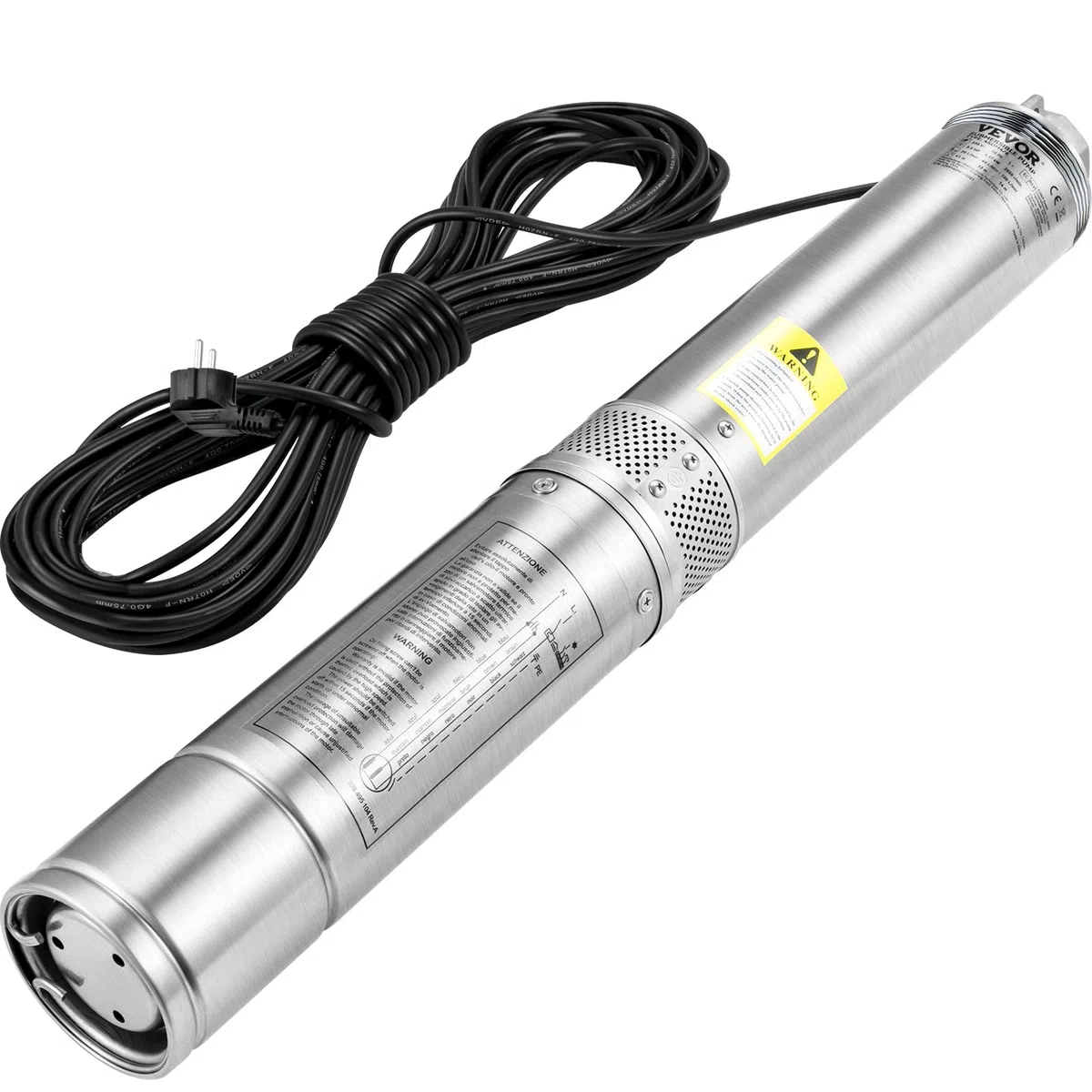 VEVOR Pompe Immergée pour Puits 100 L/min 66 m à Eau Profond en Acier Inox, Électrique 750 W, de Submersible Automatique Usage Domestique Agricole Industriel, Argent,