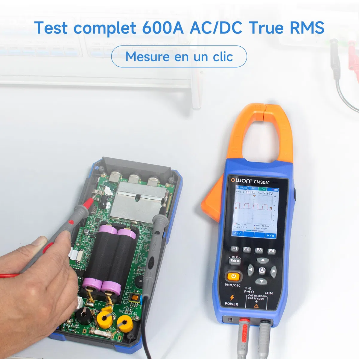 OWON CMS061 Pince électrique AC/DC 600A, fonction écrivain, oscilloscope 3-en-1, 20000 Count True RMS Auto-Ranging, Alarme, NCV, Pince d'alimentation Bluetooth